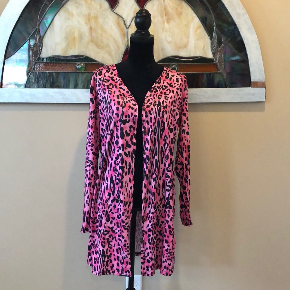 Light weight pink leopard print Duster